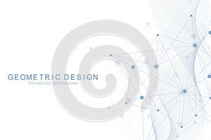 Abstract molecular network pattern with dynamic lines and points. Flow wave, sense of science and technology graphic
