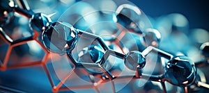 Abstract molecular structure bokeh background with copy space on blurred defocused backdrop