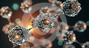 Abstract molecular structure with glowing spheres and interconnected bonds molecule science