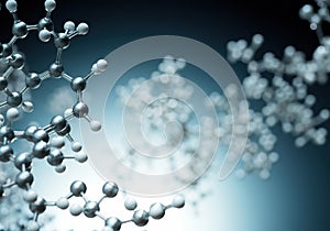 Abstract molecular structure with interconnected atoms on a blurred background