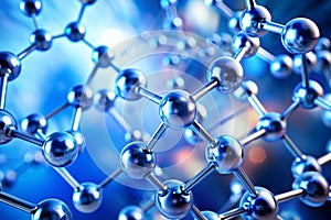 Abstract molecule. Medical. Blue background. Close up photo