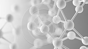 Abstract molecular structure with white spheres and gray background