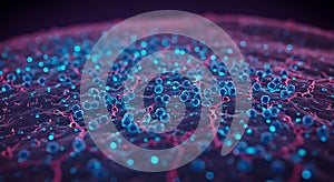 Abstract molecular surface with glowing blue spheres