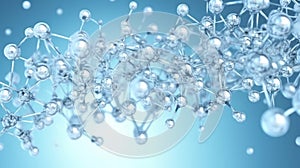 Abstract molecule model. Scientific research in molecular chemistry. 3D illustration on a blue background. Generative AI