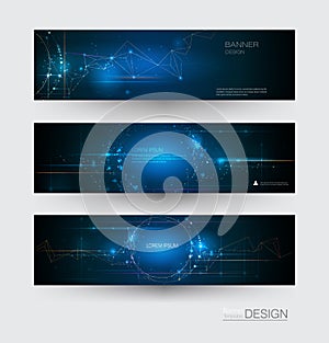 Abstract Molecules banners set with Circles,Lines,Geometric,Polygon. Vector design network communication background.