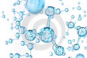 Abstract molecules design. Clear blue water atoms. Abstract background for banner or flyer. Science or medical