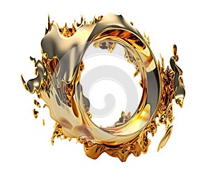 Abstract molten gold splashes in shape of ring. AI Generated