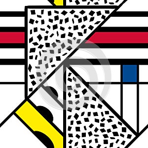 Abstract Mondrian style seamless vector pattern background. Fun colorful Bauhaus geometric backdrop with concrete mosaic