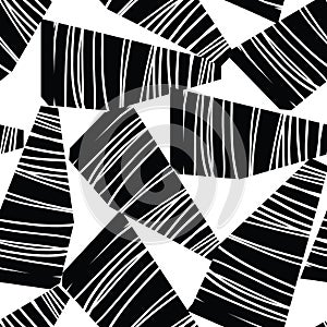 Abstract monochrome collage seamless vector pattern. Black and white contemporary art seamless geometric background
