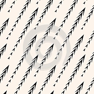 Abstract monochrome geometric seamless pattern with arrows, diagonal tracks