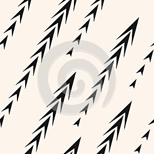 Abstract monochrome geometric seamless pattern with arrows, diagonal tracks