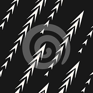 Abstract monochrome geometric seamless pattern with arrows, diagonal tracks