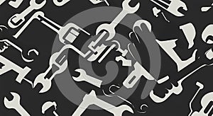 Abstract monochrome pattern of mechanic wrenches
