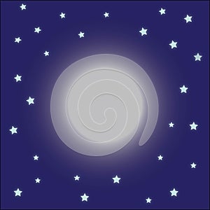 Abstract moon with stars at night shining illustrationPrint