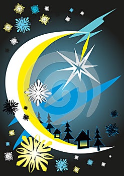 Abstract moonlight night in forest - vector illustration