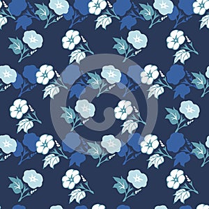 Abstract Morning Glory Flower Vector Silhouette Art Seamless Pattern