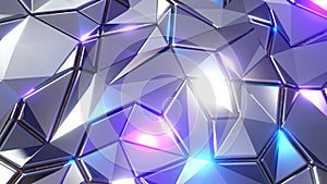 Abstract mosaic background, silver metal polygons, trangle shapes purple blue metallic wallpaper