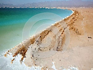 Abstract mosaic beach background.Polygonal sand and sea.