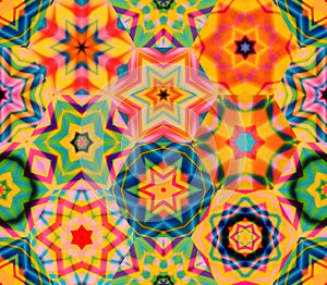 Abstract mosaic of caleidoscopes. Hexagonal image structure.