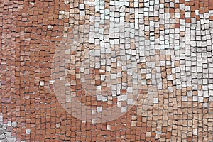 Abstract mosaic ceramic tile background, pattern of brown and white tiles, wall decor