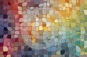Abstract mosaic composed of irregular, colorful tiles creating a dynamic, swirling pattern.