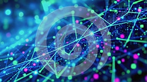 Abstract mosaic of data, binary code and futuristic light particles