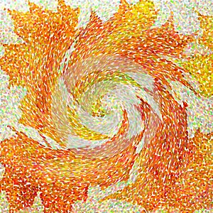 An abstract mosaic wallpaper pattern designed in autumn colors: bright orange, yellow, red and green colors