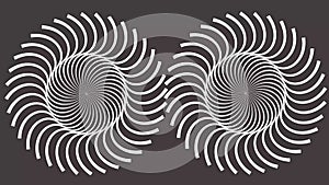 Abstract motion background with psychedelic twisting circles. Round striped black white lines.