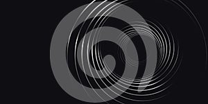 Abstract motion background with psychedelic twisting circles. Round striped silver lines