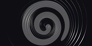 Abstract motion background with psychedelic twisting circles. Round striped silver lines