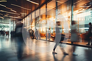 Abstract motion blurred shoppers, Blurred background of a modern shopping mall with some shoppers