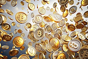 Abstract motion of coins in bitcoin form photo