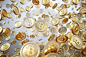 Abstract motion of coins in bitcoin form photo