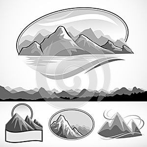 Abstract mountain and hills B/W symbol set