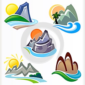 Abstract mountain and hills symbol set