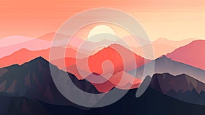 Abstract mountain range landscape, flat landscape background. Sunset. Generative AI