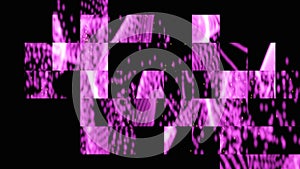 abstract movement of purple, light and dark shapes on a screen divided into 50 square screens.