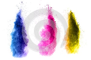 Abstract multi color powder explosion on white background