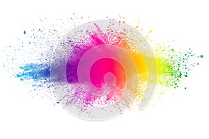 Abstract multi color powder explosion on white background. photo