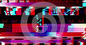 Abstract multi color realistic screen glitch flickering, analog vintage TV signal with bad interference and color bars, static