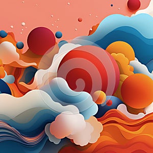 Abstract multi-colored background. Floating figures illustration. Dynamic texture painting. AI generated