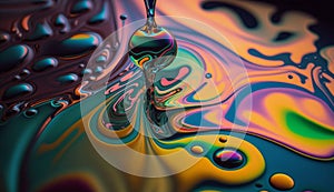 Abstract multi colored pattern of vibrant water drops generated by AI