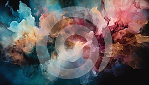 Abstract multi colored space nebula exploding in motion generated by AI