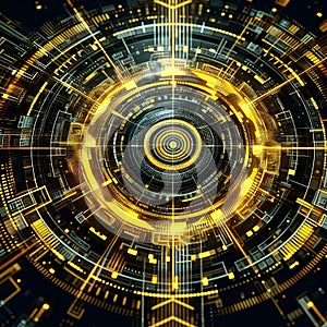 Futuristic Interface: Golden Digital Ring Structure