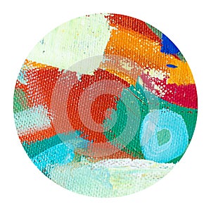 Abstract multicolor circle with impasto textures. Brushstroke oil painting close-up.