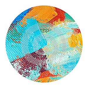 Abstract multicolor circle with impasto textures. Brushstroke oil painting close-up.