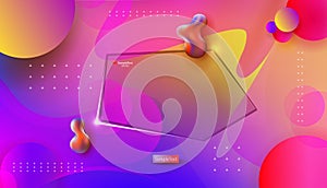 Abstract multicolor composition with randomly drawn oval geometric shapes and polygonal transparent frame