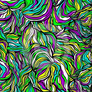 Abstract multicolor hand-drawn waves texture, wavy background. Vector illustration.