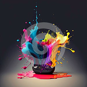 Abstract multicolor ink splash on dark background