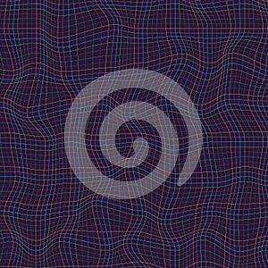 Abstract multicolor lines grid pattern wave curve on dark background. Rough texture.